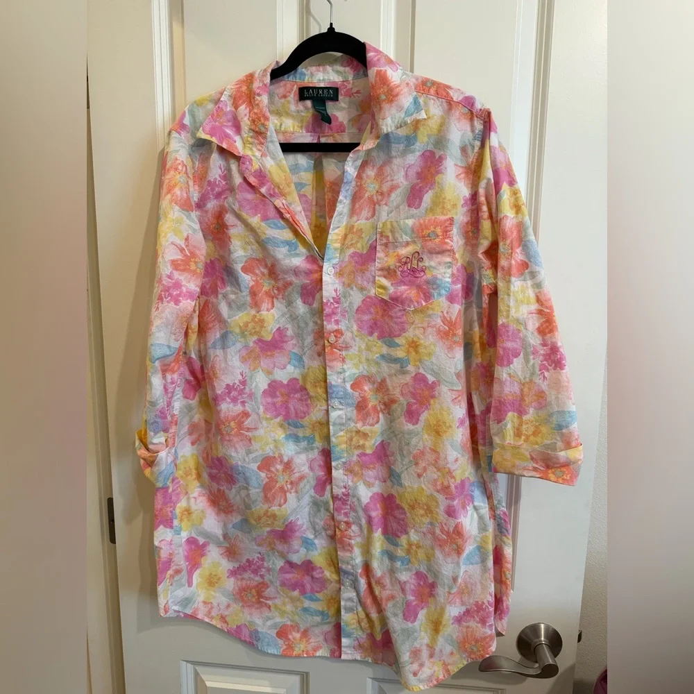 Lauren Ralph Lauren button down long line night shirt.